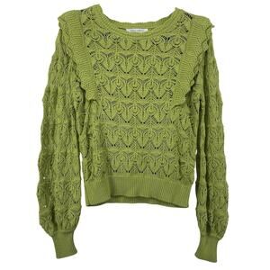 Single Thread Size S Pullover Crewneck Sweater Peasant‎ Ruffle Coquette Green